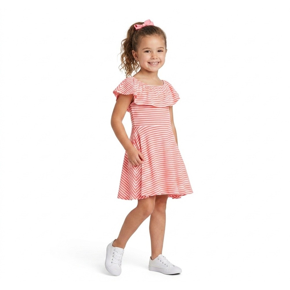 Btween‎ - Girls Pink Striped Ruffle Sleeve Dress - Size 10